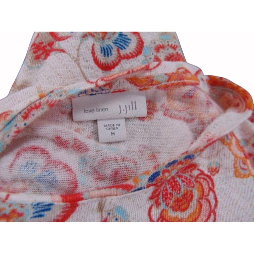 J Jill Love Linen Floral Knit Tank Top M White Orange Pink Twist Banded Hem - Picture 11 of 14